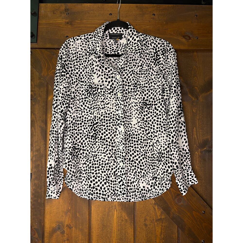 Foxcroft womens 10P  Leopard Print button up blouse shirt